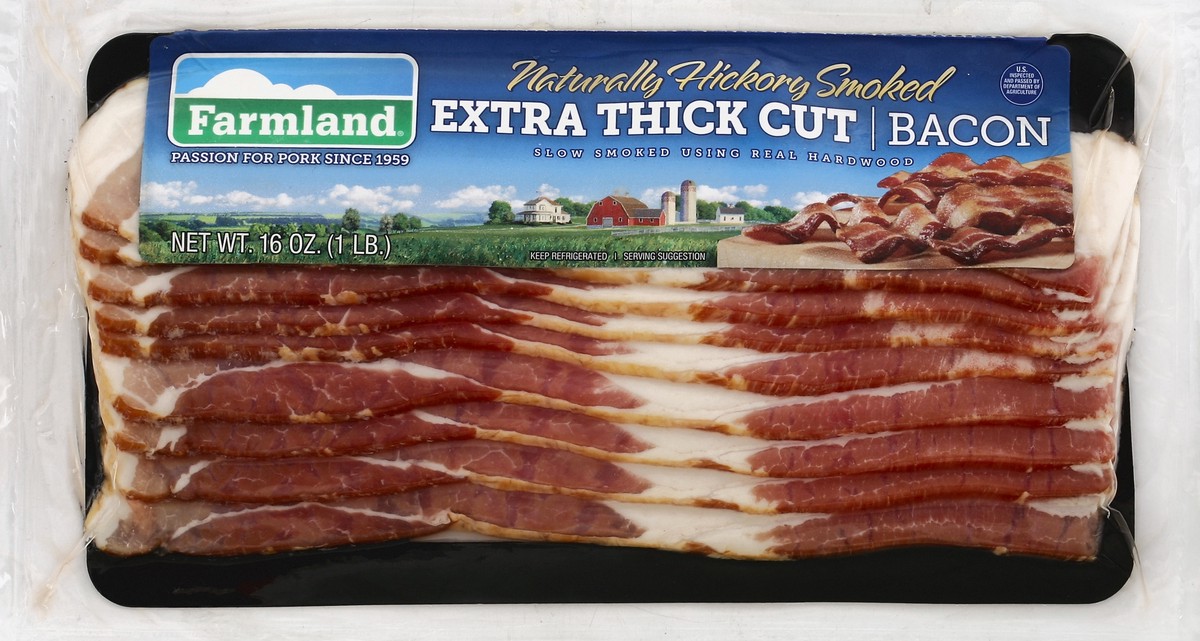 slide 3 of 5, Farmland Extra Thick Cut Naturally Hickory Smoked Bacon, 16 oz, 16 oz