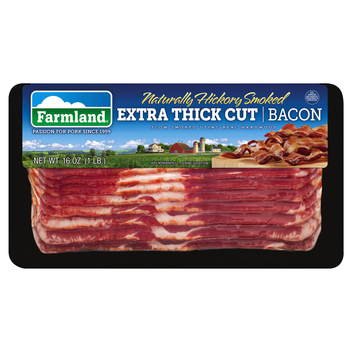slide 1 of 5, Farmland Extra Thick Cut Naturally Hickory Smoked Bacon, 16 oz, 16 oz