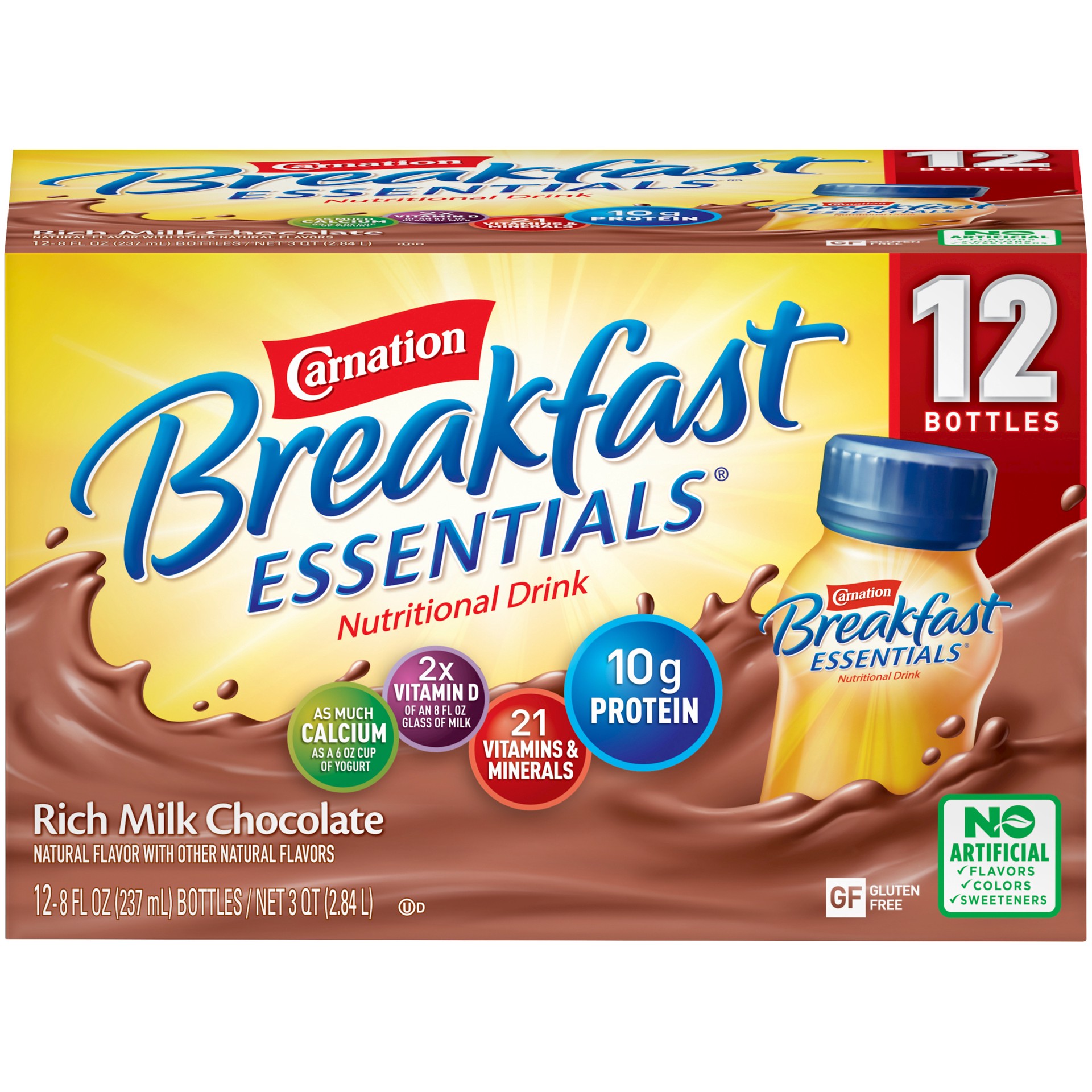 slide 1 of 5, Carnation CARNATION BREAKFAST ESSENTIALS Rich Milk Chocolate 12-8 fl. oz. Bottles, 12 ct; 8 fl oz