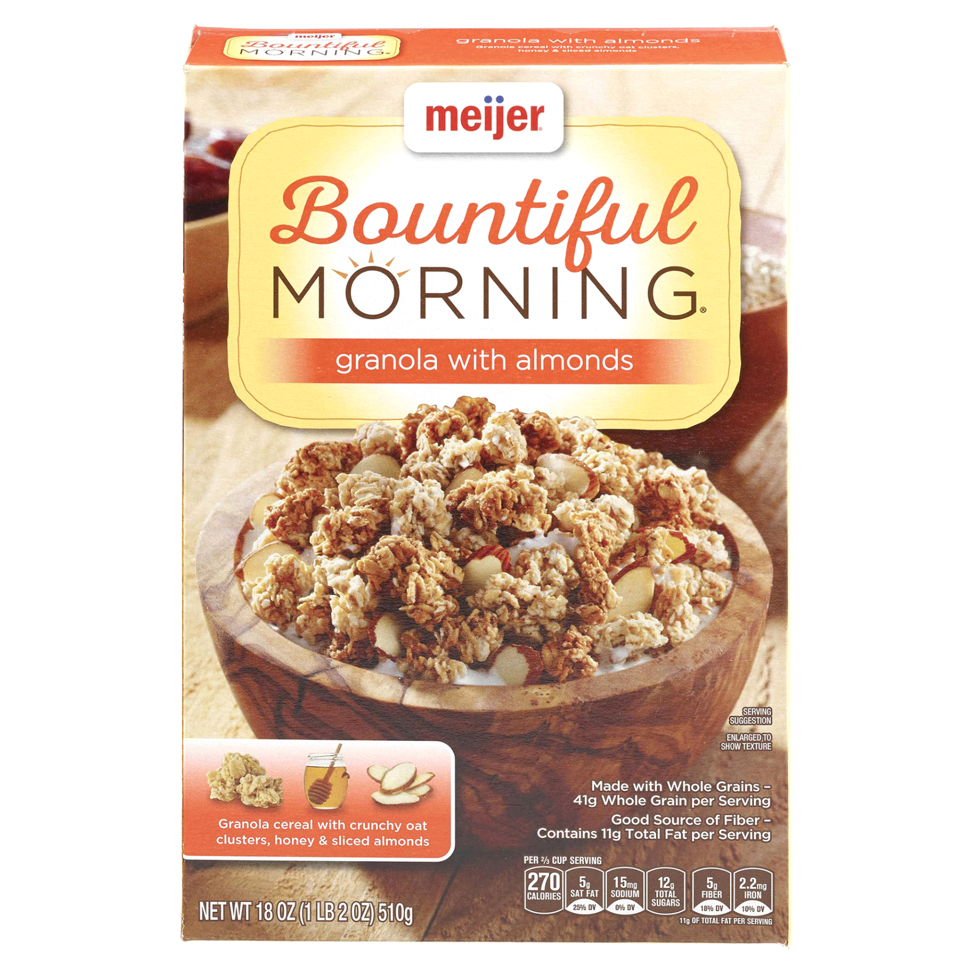 slide 1 of 4, Meijer Bountiful Morning Granola with Almonds, 18 oz