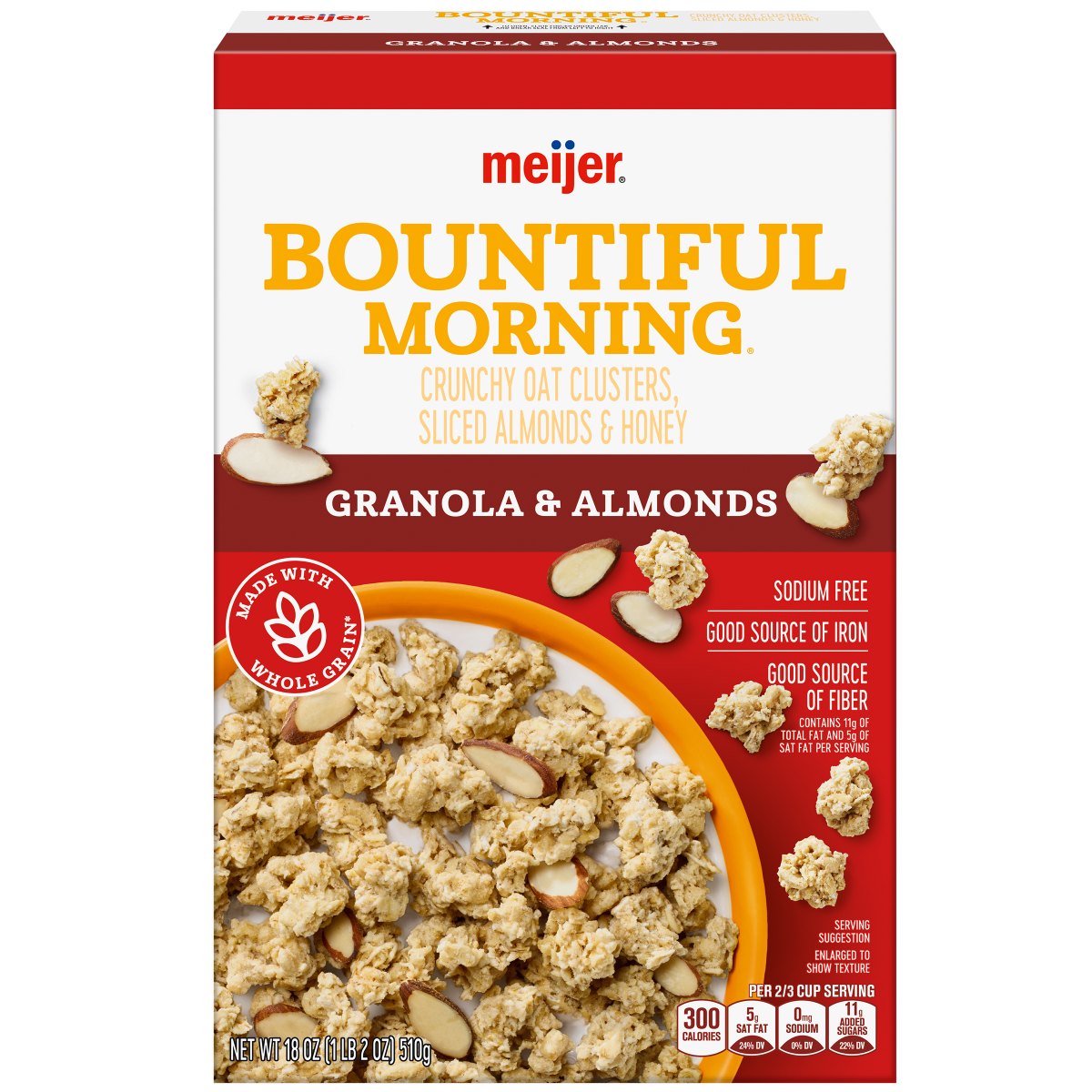 slide 1 of 4, Meijer Bountiful Morning Granola with Almonds, 18 oz