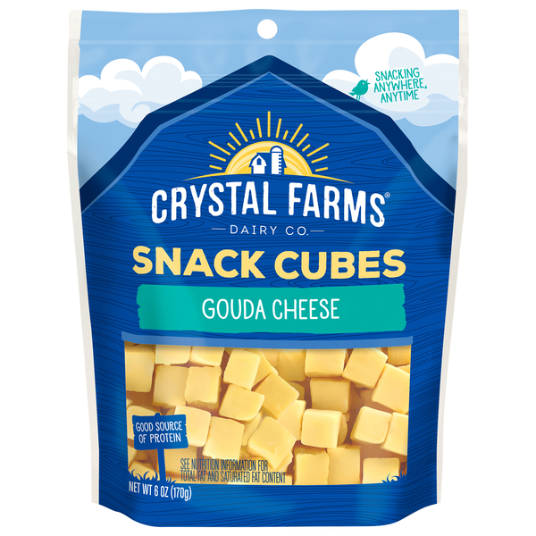 slide 1 of 1, Crystal Farms Cheese, Gouda, Snack Cubes, 6 oz