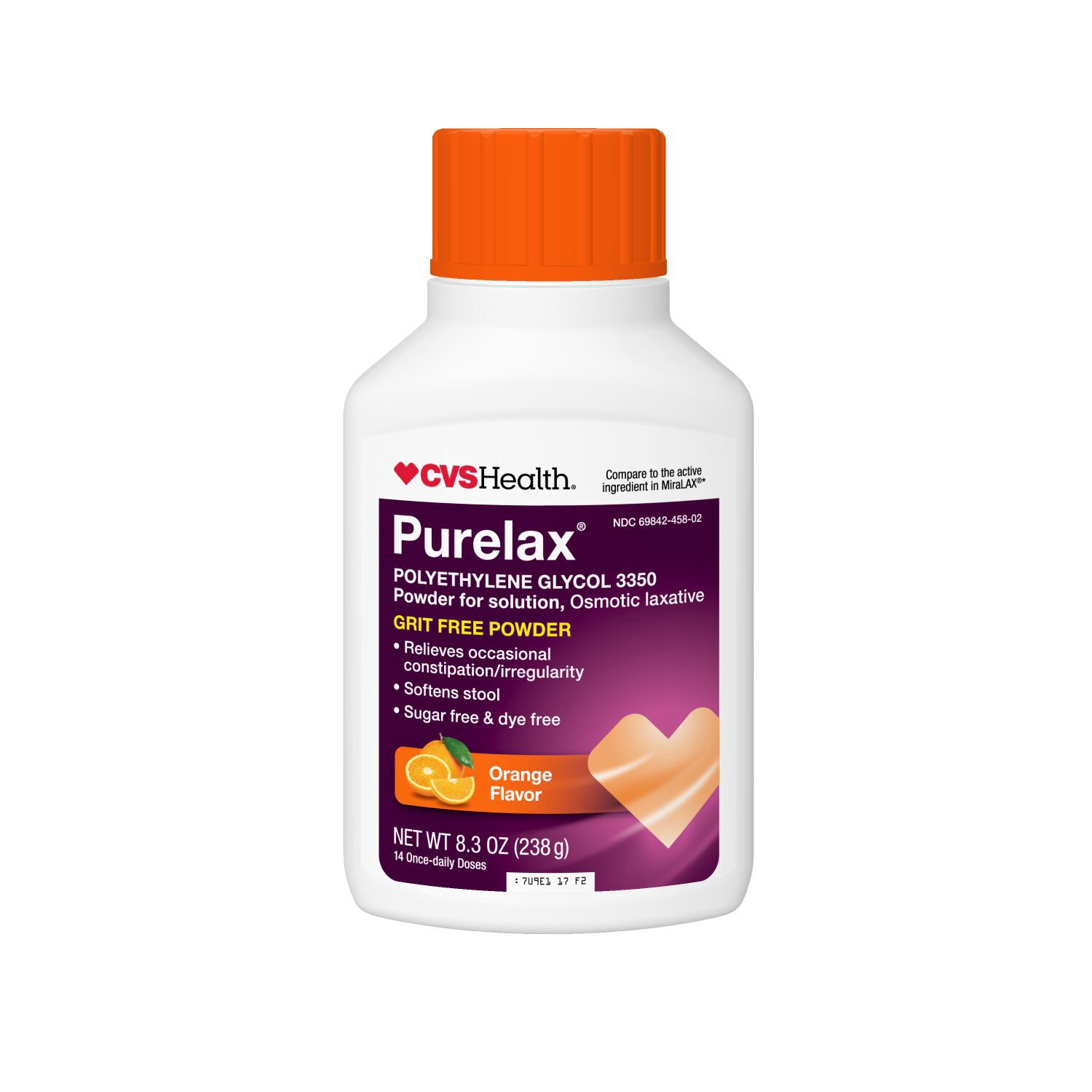 slide 1 of 1, CVS Health Purelax Polyethylene Glycol 3350 Powder For Solution, Osmotic Laxative, Orange Flavor, 8.3 Oz, 8.3 oz