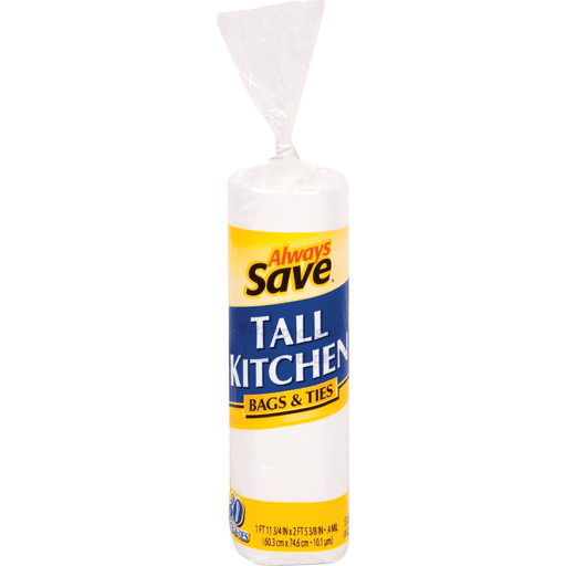 slide 1 of 1, Always Save Tall Kitchen Bags & Ties, 30 ct; 13 gal