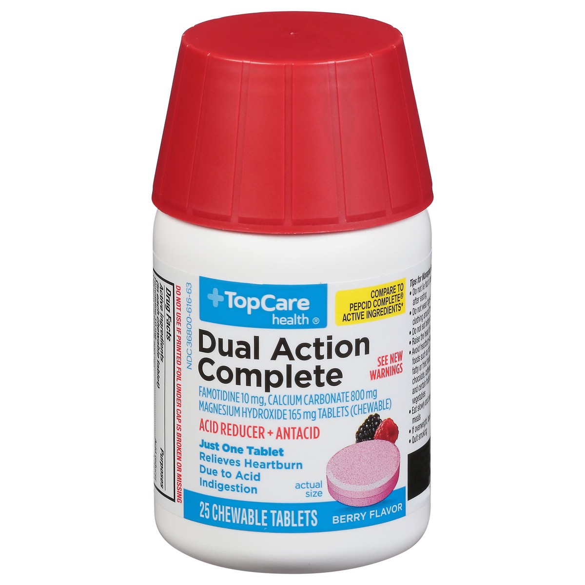 slide 1 of 13, TopCare Top Care Acid Reducer Plus Antacid, Complete, Berry Flavor, 25 ct