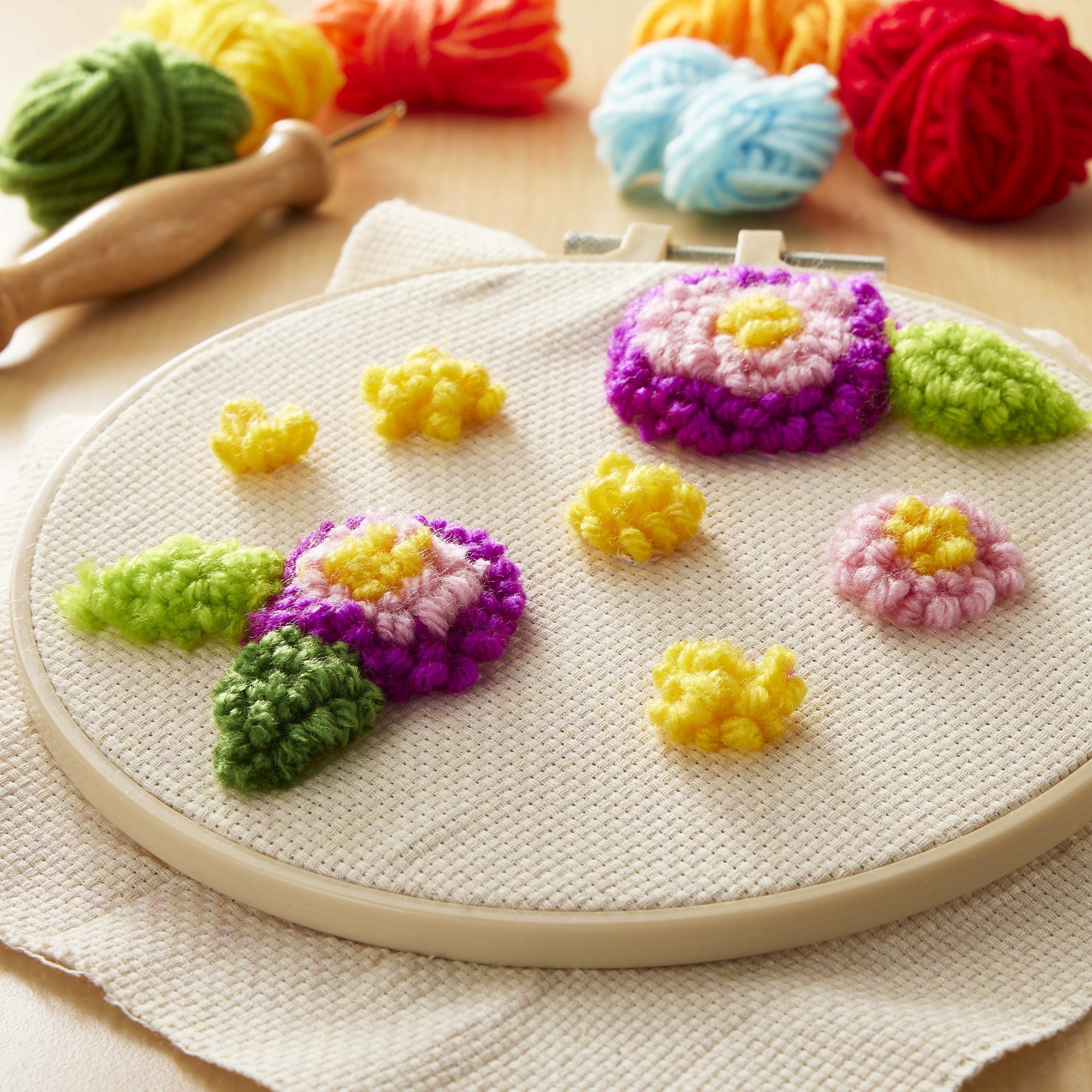 slide 3 of 5, Flowers Punch Needle Kit By Loops & Threads, 8 in