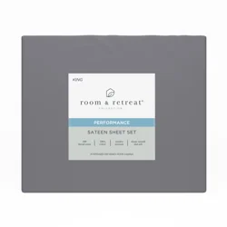ROOM & RETREAT RR 400 Thread Counts Sheet Set, King, 4 pc set, Medium Gray