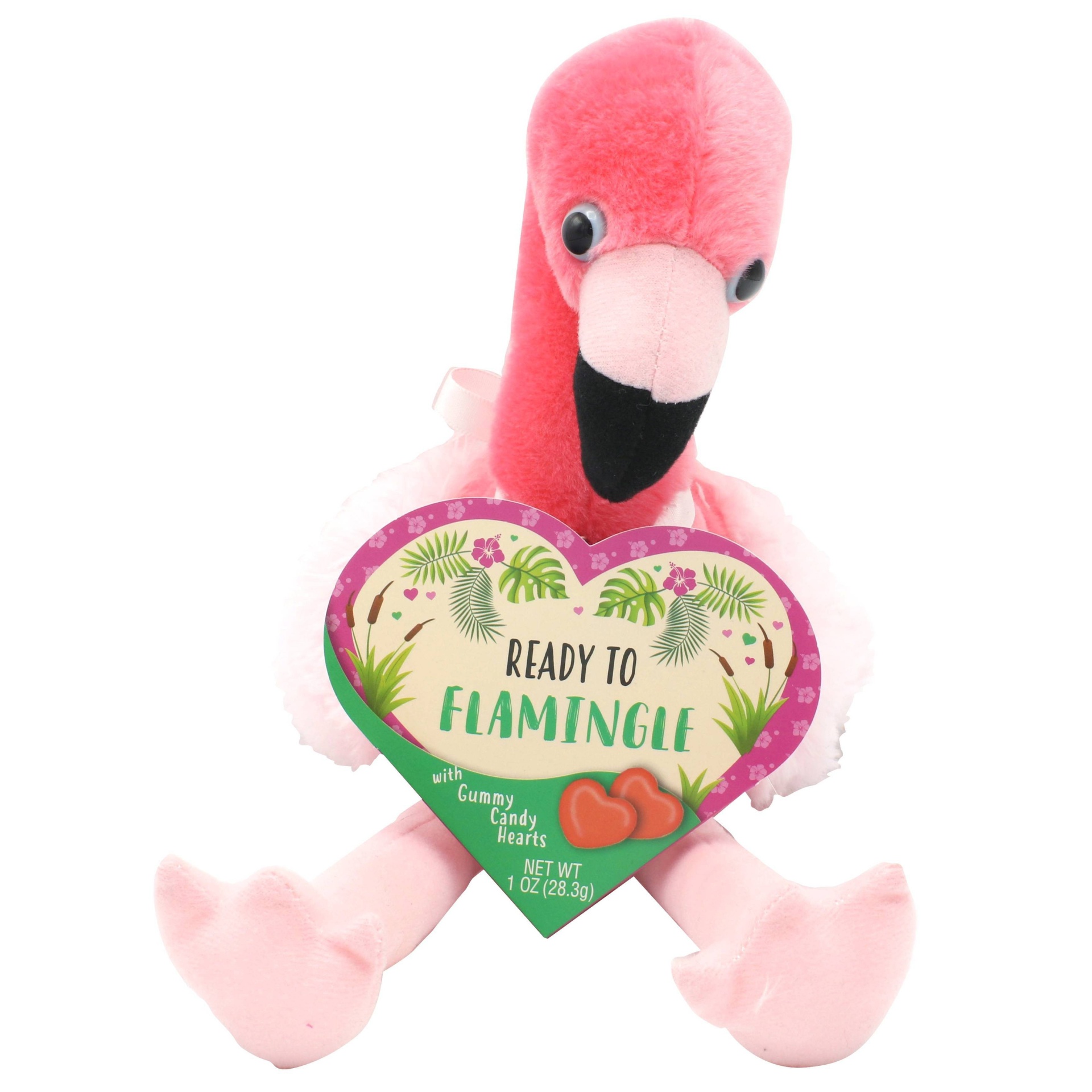 slide 1 of 1, Frankford Flamingo Plush Valentine's Day Gummy Heart Box, 1 oz
