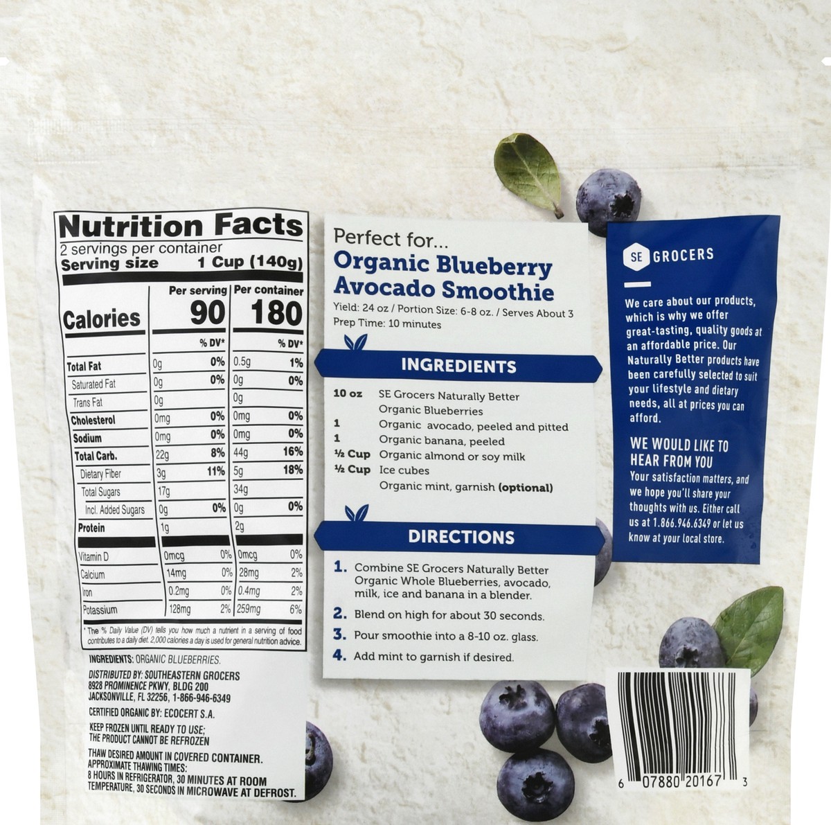 slide 2 of 12, SE Grocers Naturally Better Organic Whole Blueberries, 10 oz