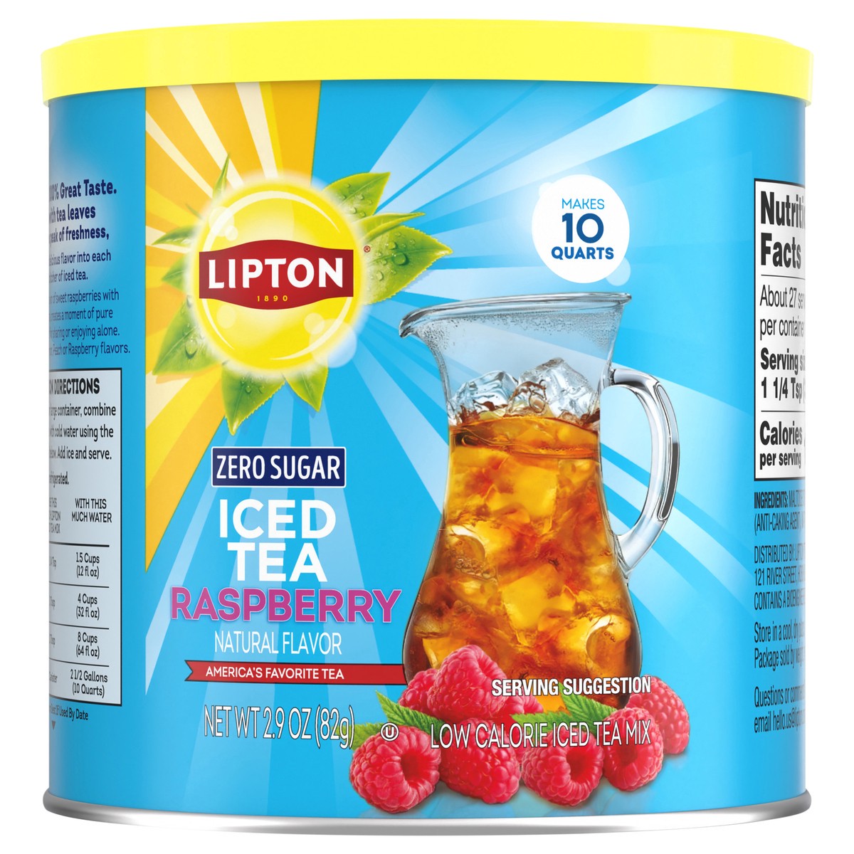 slide 1 of 8, Lipton Zero Sugar ITM 10qt Raspberry, 2.9 oz