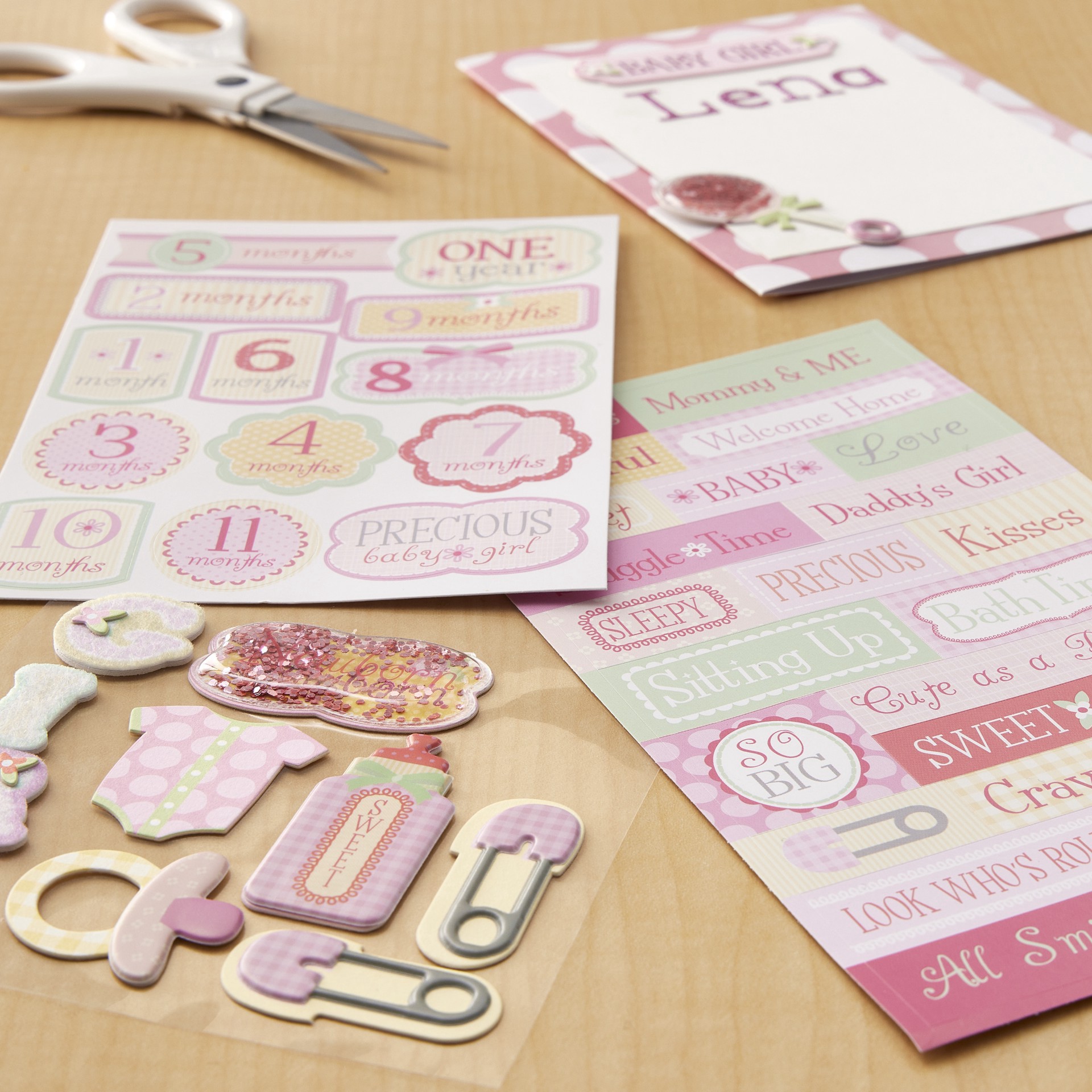slide 2 of 3, Traditional Baby Girl Dimensional Sticker Flip Pack By Recollections, 4 in x 8.5 in