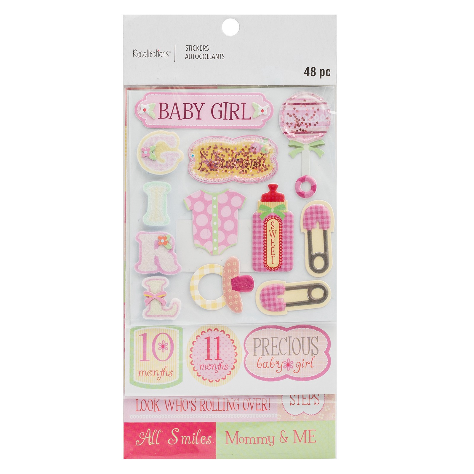 slide 3 of 3, Traditional Baby Girl Dimensional Sticker Flip Pack By Recollections, 4 in x 8.5 in