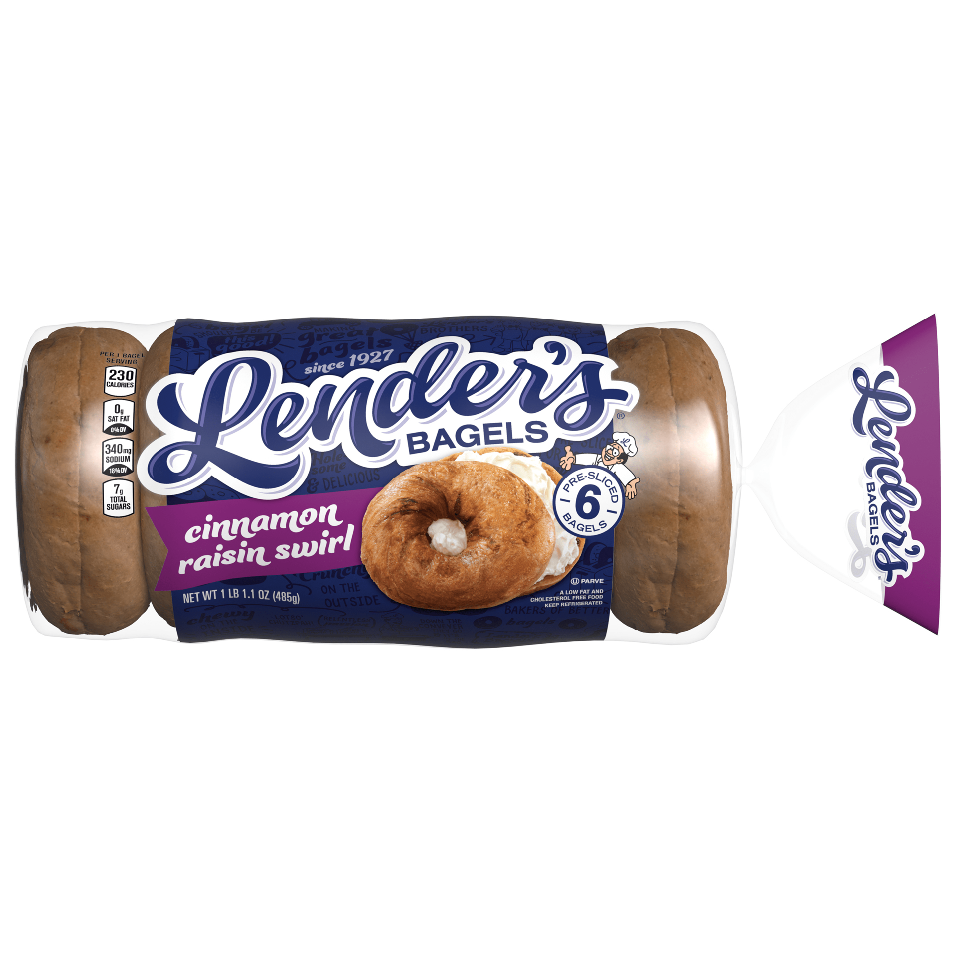 slide 1 of 1, Lender's Original Cinnamon Raisin Bagels, 6 count, Soft Pre-sliced Bagels, 17.1 oz Bag, 6 ct