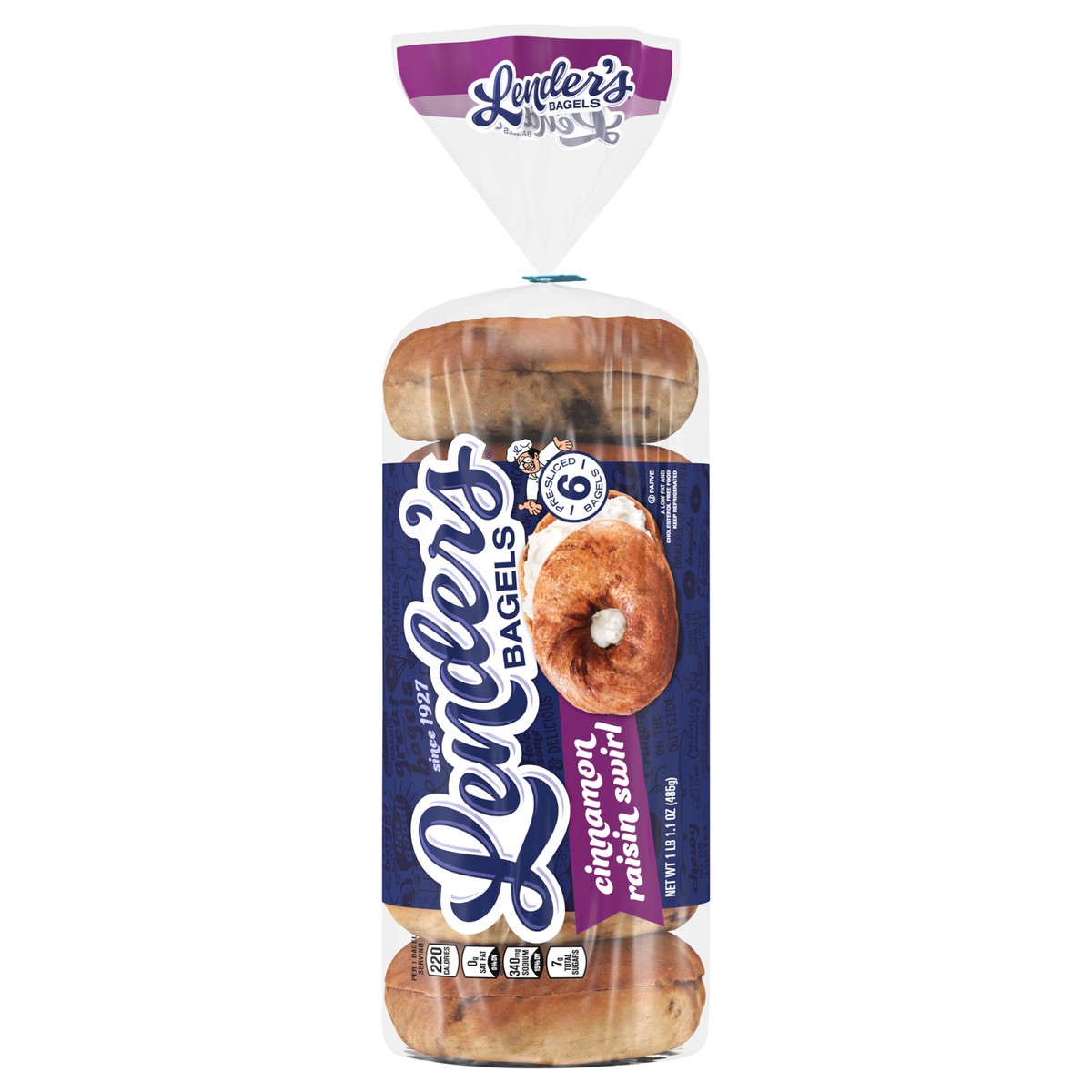 slide 1 of 2, Lender's Original Cinnamon Raisin Refrigerated Bagels, 6 count, 17.1 oz, 6 ct