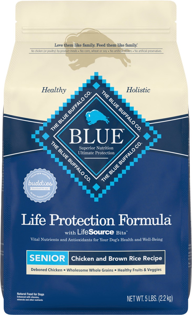 slide 3 of 8, Blue Buffalo Life Protection Formula Senior Dog Food, Chicken & Brown Rice, 5lbs, 5 lb