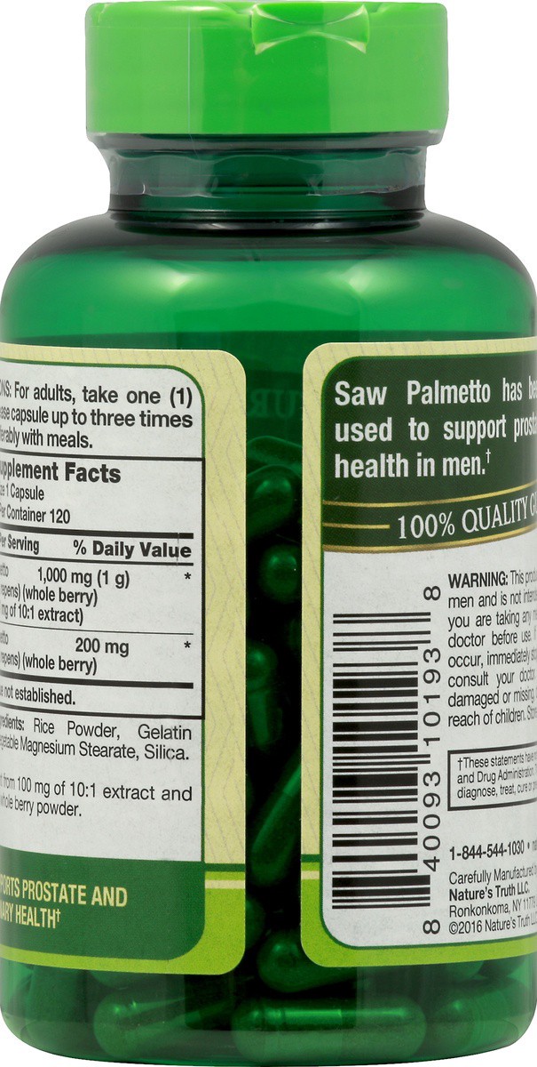 slide 4 of 5, Nature's Truth Saw Palmetto 1200 mg, 120 Count, 120 ct