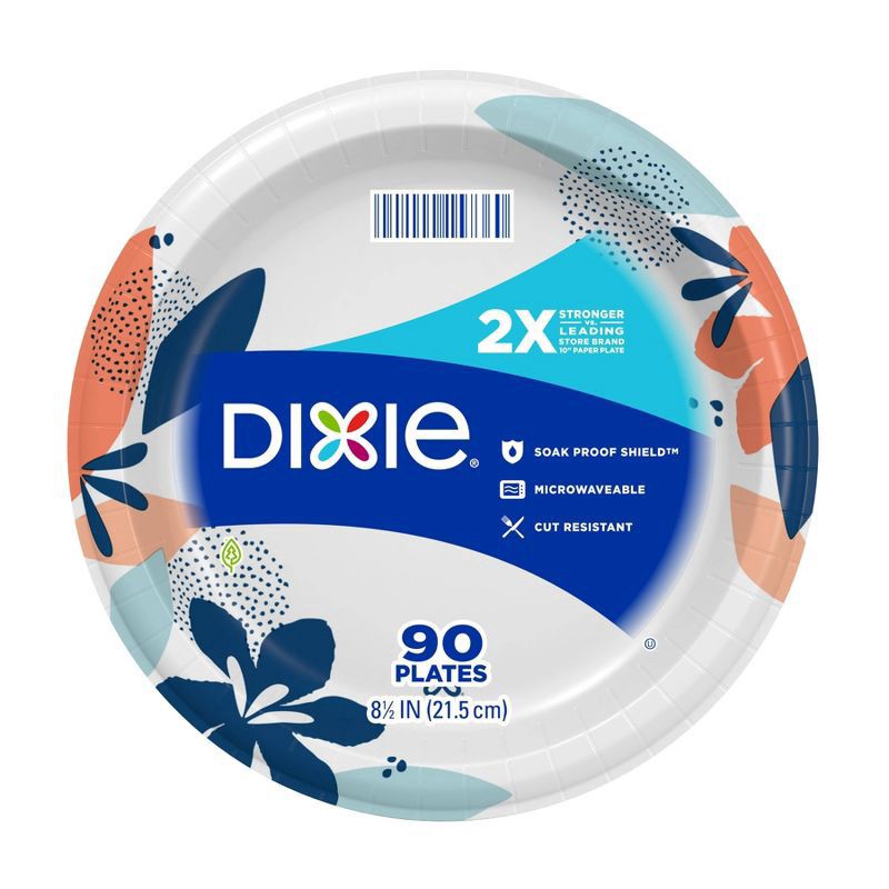 slide 1 of 4, Dixie Paper Plates, 8 1/2 inch, Dinner Size Printed Disposable Plate, 90 Count, 90 ct