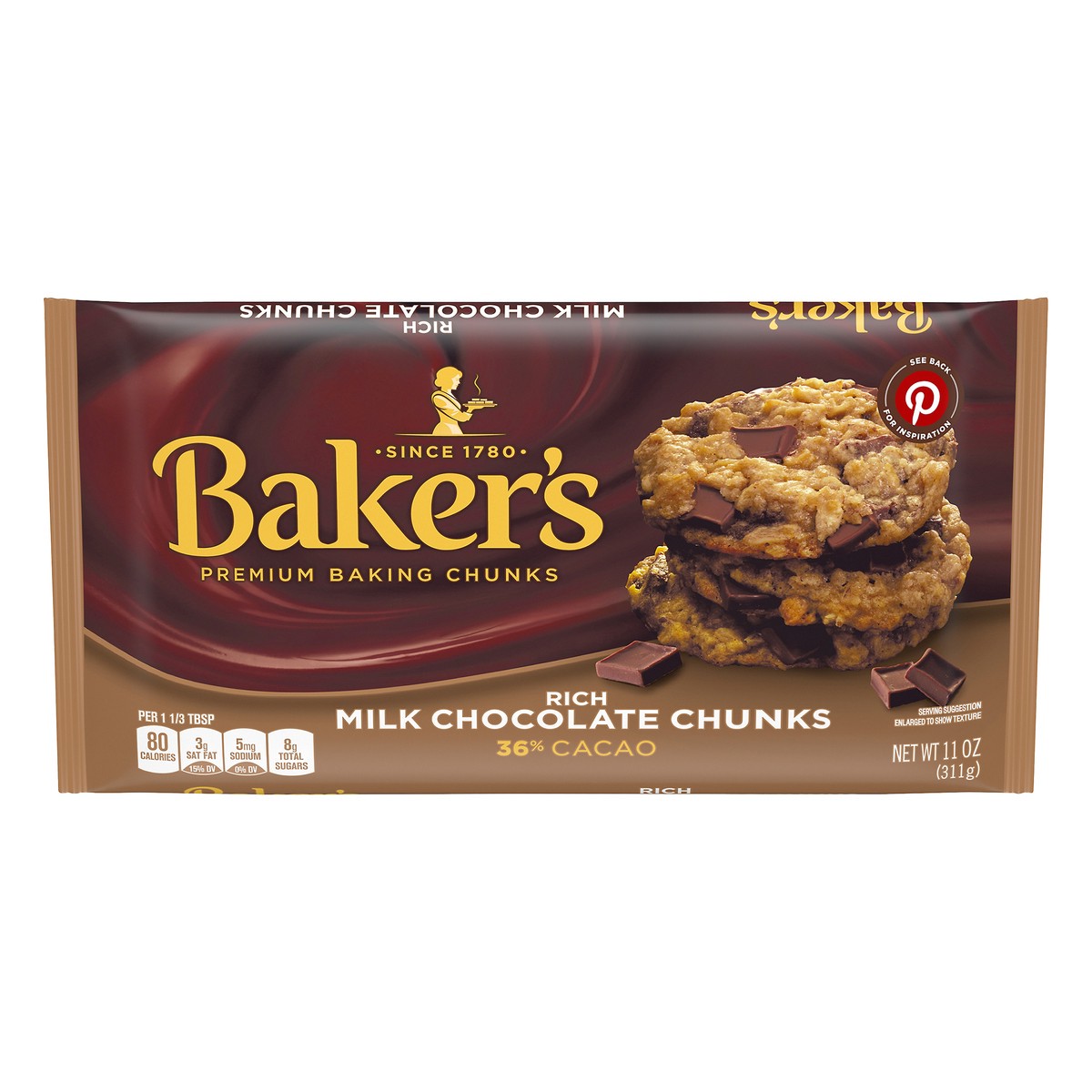 slide 9 of 12, Baker's Milk Chocolate Baking Chunks, 11 oz Bag, 11 oz