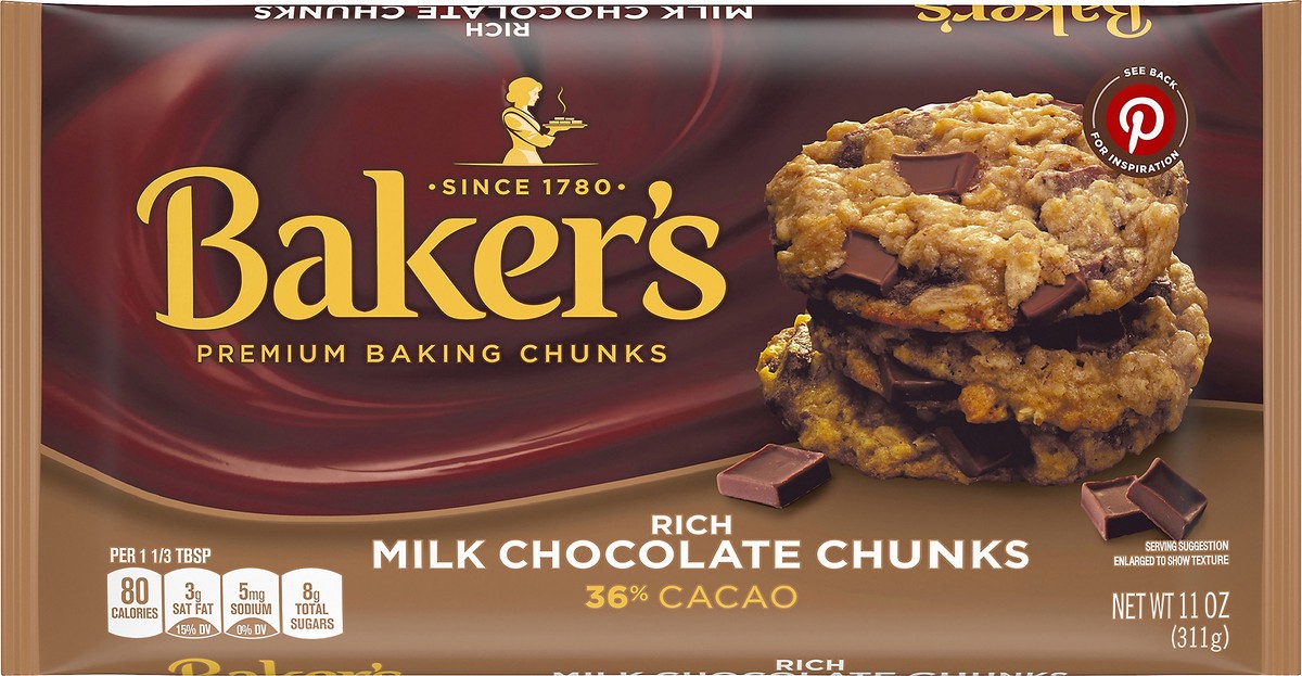 slide 11 of 12, Baker's Milk Chocolate Baking Chunks, 11 oz Bag, 11 oz