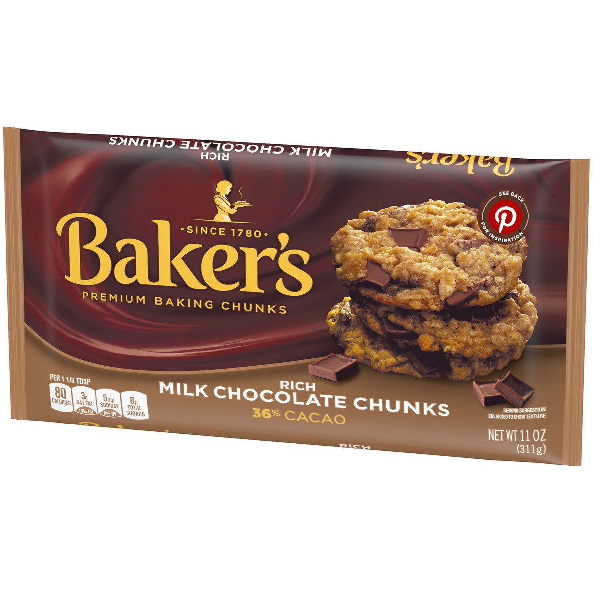 slide 3 of 12, Baker's Milk Chocolate Baking Chunks, 11 oz Bag, 11 oz