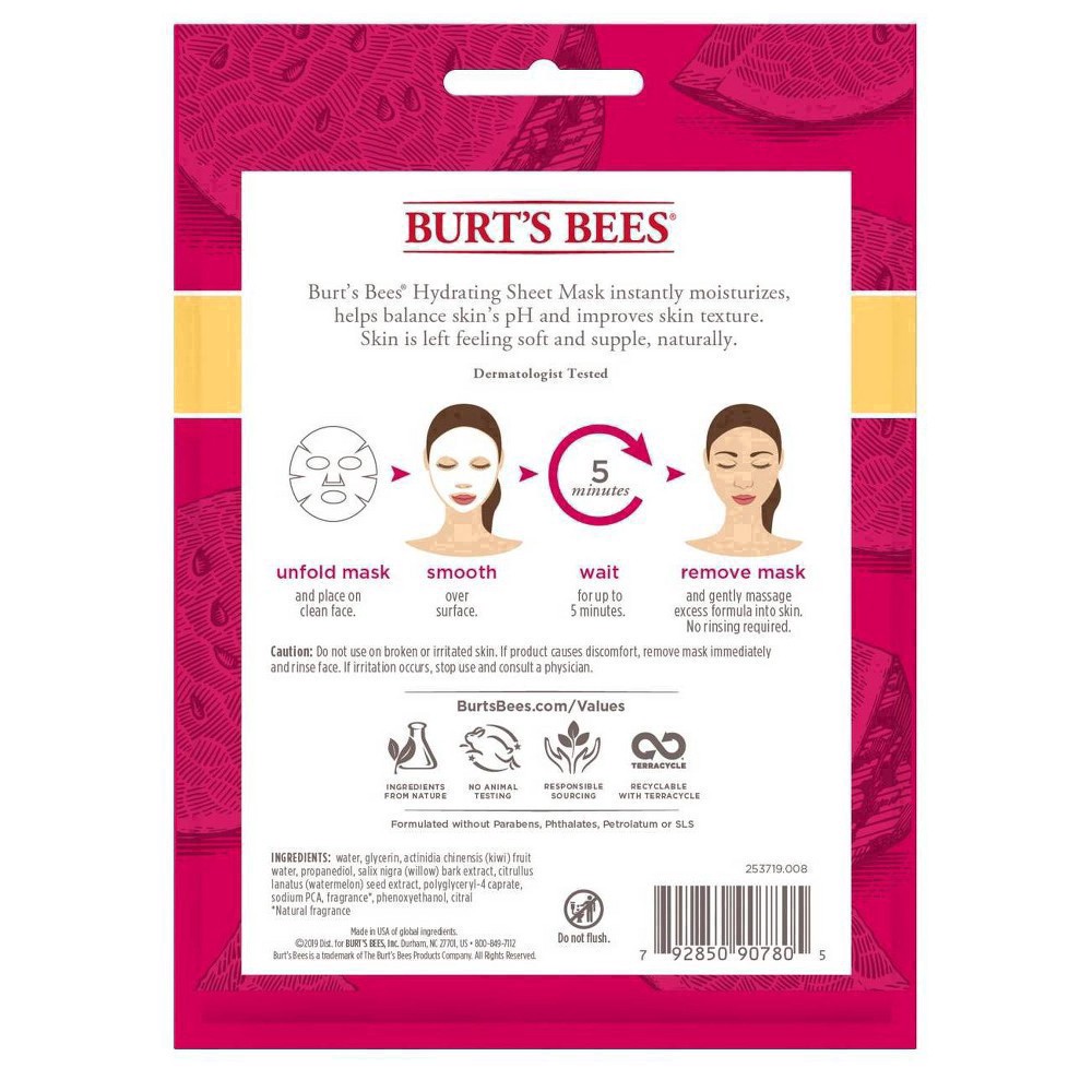 slide 76 of 101, Burt's Bees Hydrating with Watermelon Sheet Mask 1 ea, 1 ct