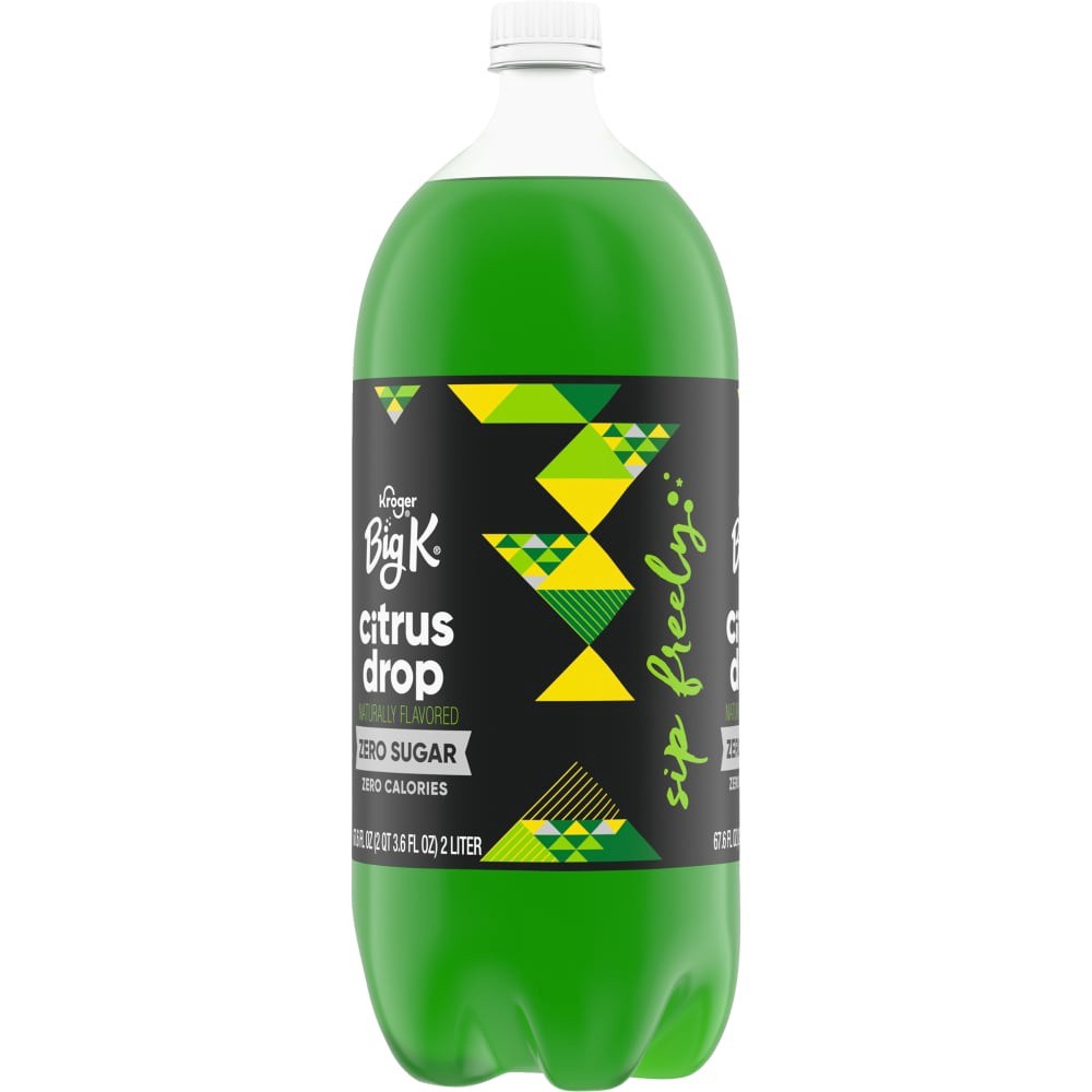 slide 4 of 5, Big K Citrus Drop Zero Calorie Soda, 2 liter