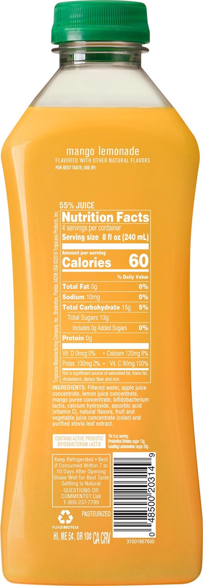 slide 3 of 8, Tropicana Essentials Probiotic Drinks Mango Lemonade - 32 oz, 32 oz