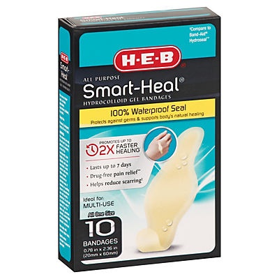 slide 1 of 1, H-E-B All Purpose Smart Heal Hydrocolloid Gel Bandages, 10 cup