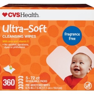 slide 1 of 1, CVS Health Ultra Soft Cleansing Wipes Refills, Unscented, 5 pk; 72 ct