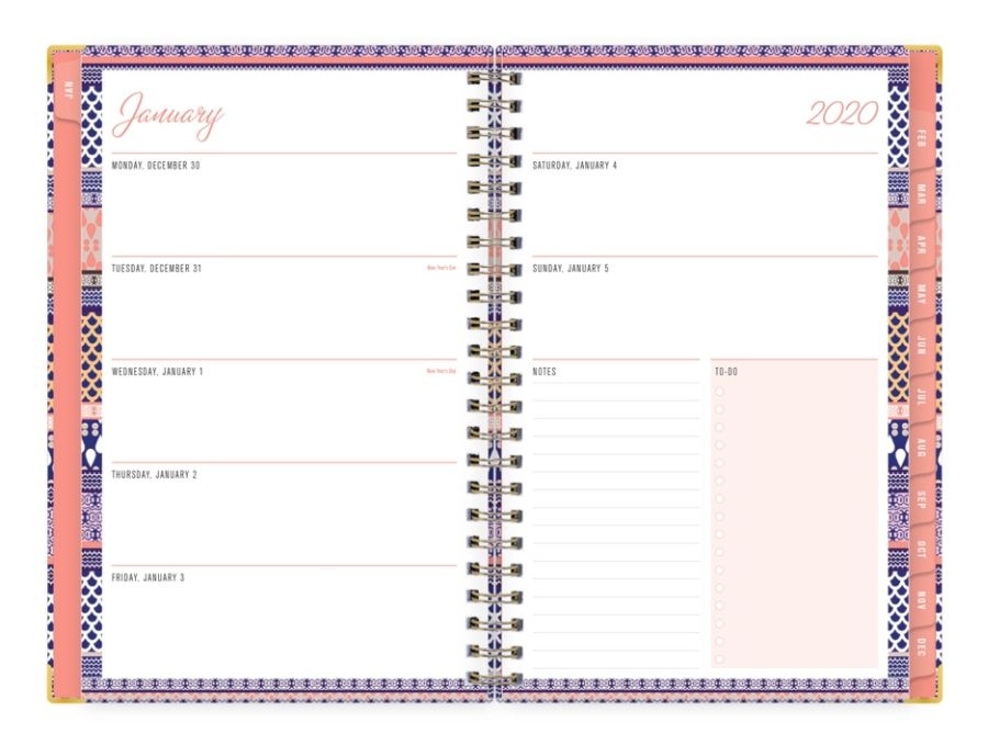 slide 4 of 4, Blue Sky Trina Turk Weekly/Monthly Wirebound Planner, 5'' X 8'', El Camino Real Stripe, January To December 2020, 117506, 1 ct