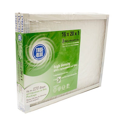 slide 1 of 1, True Blue Home Air Filters, 3 ct; 16 in x 20 in x 1 in