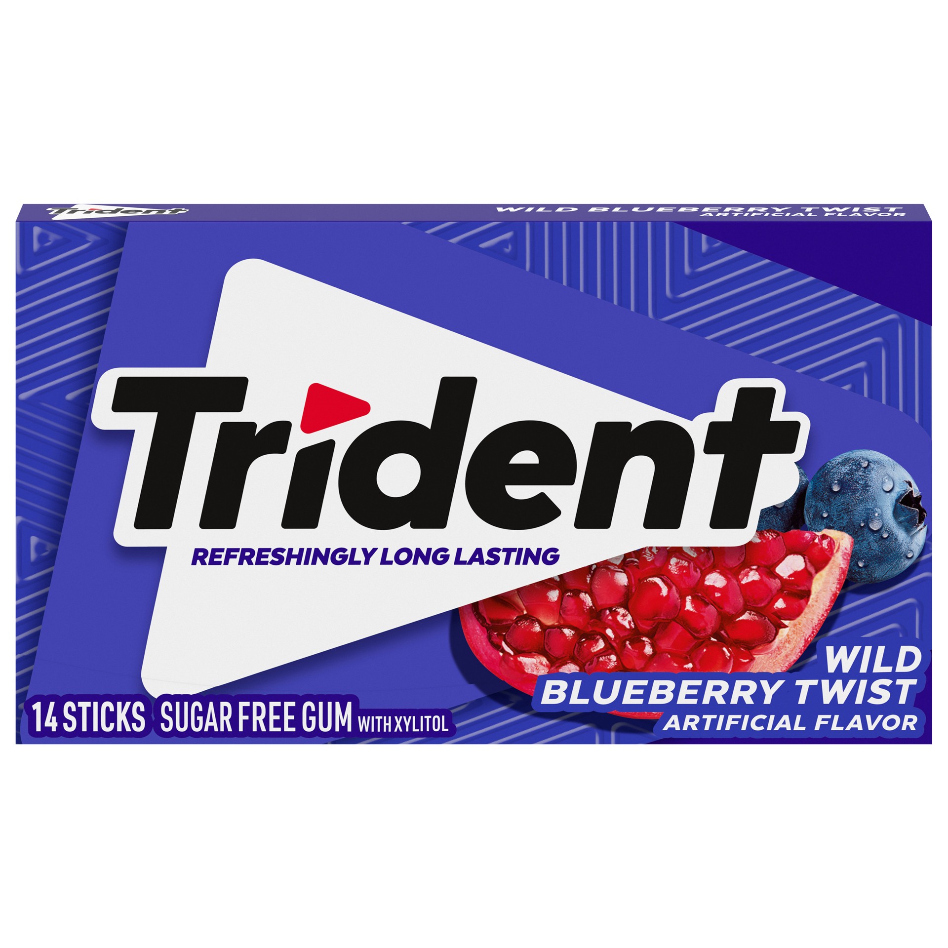 slide 1 of 9, Trident Wild Blueberry Twist Sugar Free Gum, Made with Xylitol, 14 Piece Pack, 0.06 lb