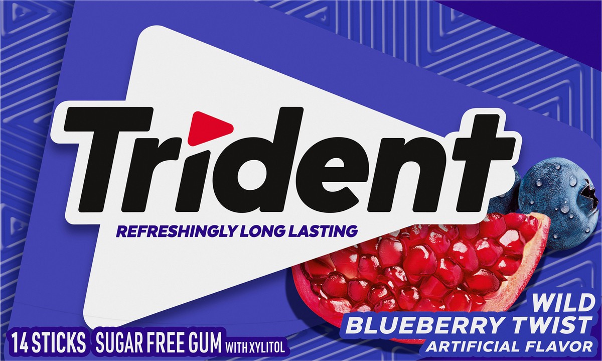 slide 8 of 9, Trident Wild Blueberry Twist Sugar Free Gum, Made with Xylitol, 14 Piece Pack, 0.06 lb