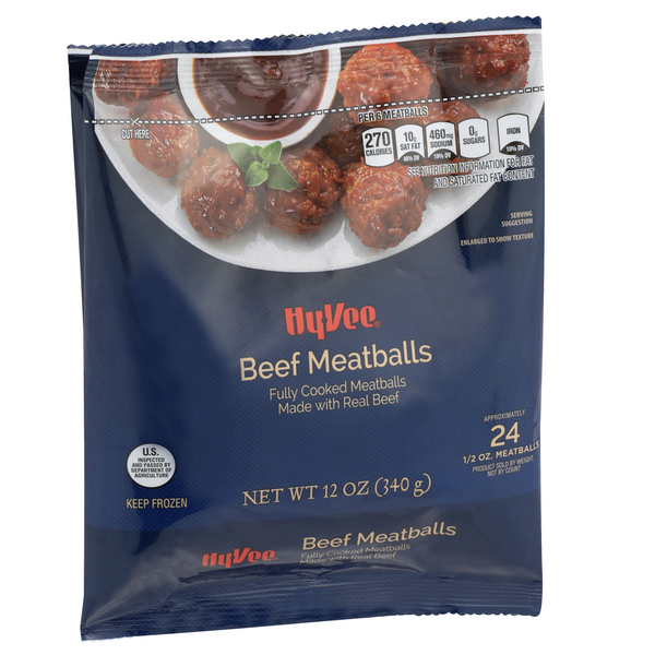 slide 1 of 1, Hy-vee Beef Meatballs, 12 oz