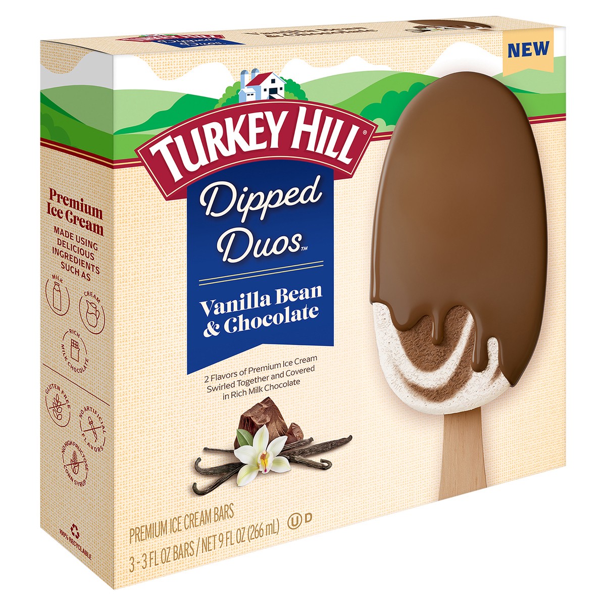 slide 8 of 9, Turkey Hill® Dipped Duos™ ice cream bars, vanilla bean and chocolate, 9 fl oz