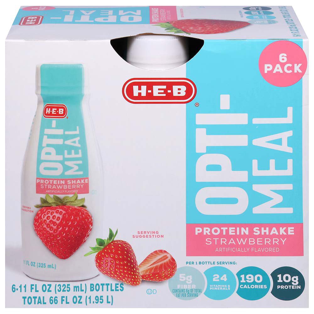 slide 1 of 1, H-E-B Opti-Meal Strawberry Protein Shake 6 pk, 11 oz