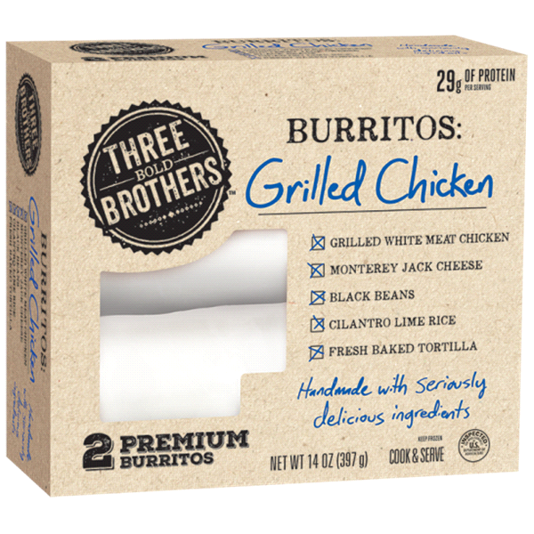 slide 1 of 1, Three Bold Brothers Grilled Chicken Burritos, 14 oz