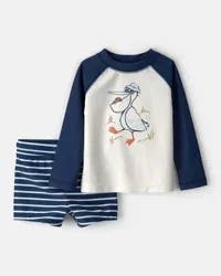 Carters Baby Boy 2-Piece Pelican Long-Sleeve Rashguard Swimsuit Set - Navy/White White/Navy 3M