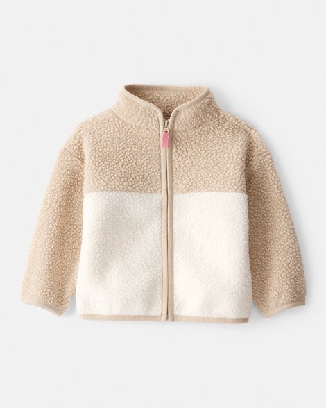 Oshkosh Baby Girl Color Block Microfleece Zip-Up Jacket - Brown