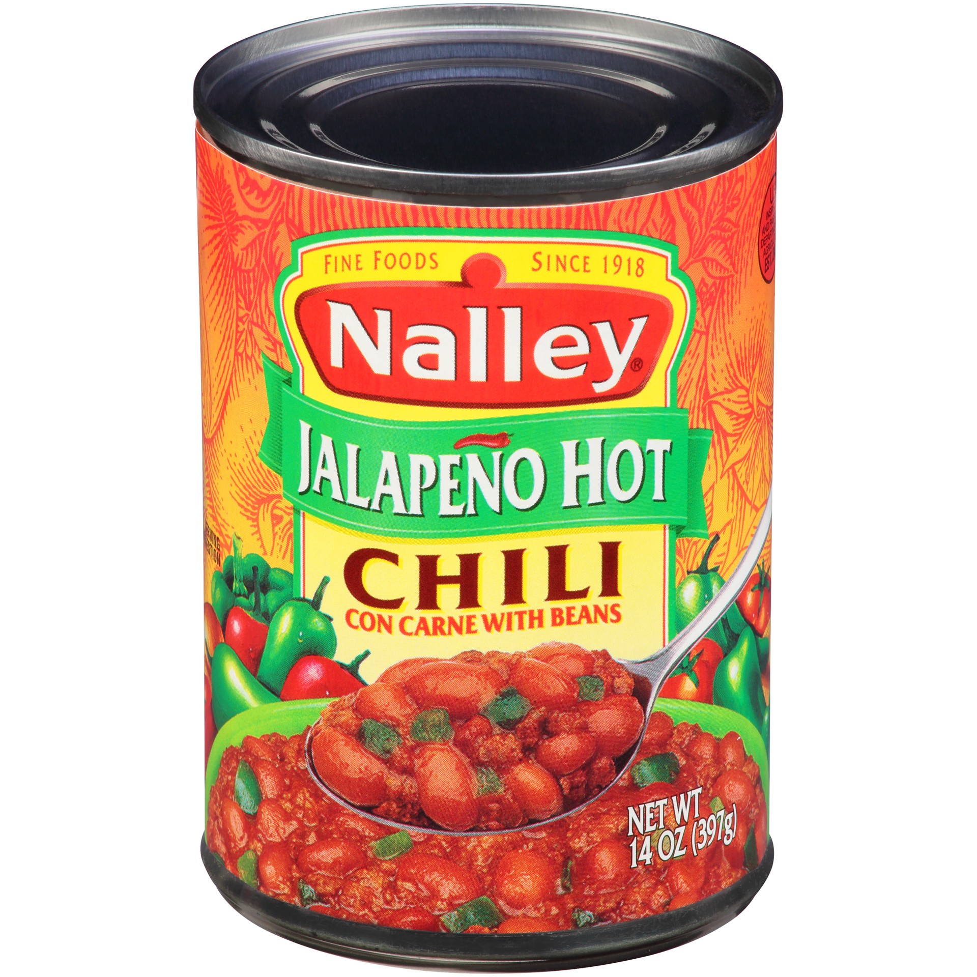 slide 1 of 3, Nalley Jalapeno Hot Chili Con Carne With Beans, 14 oz., 14 oz