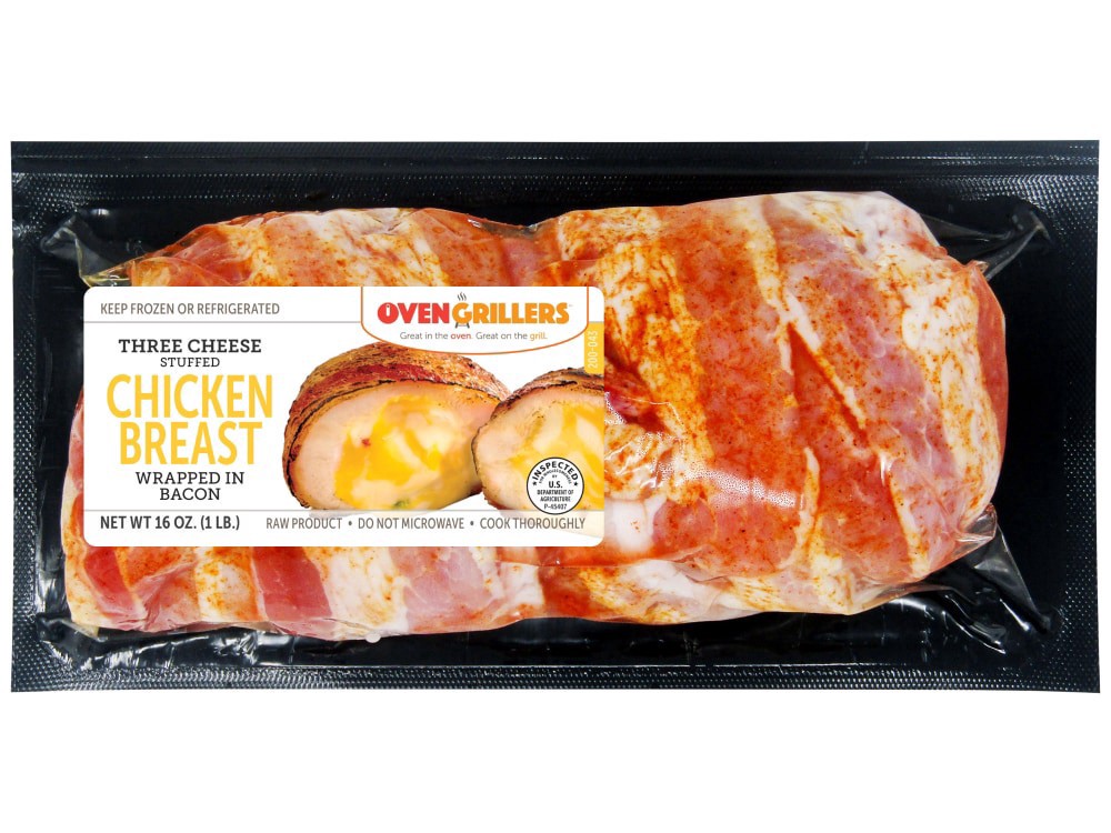 slide 1 of 1, Ovengrillers™ Three Cheese Stuffed Chicken Breast Wrapped in Bacon, 16 oz