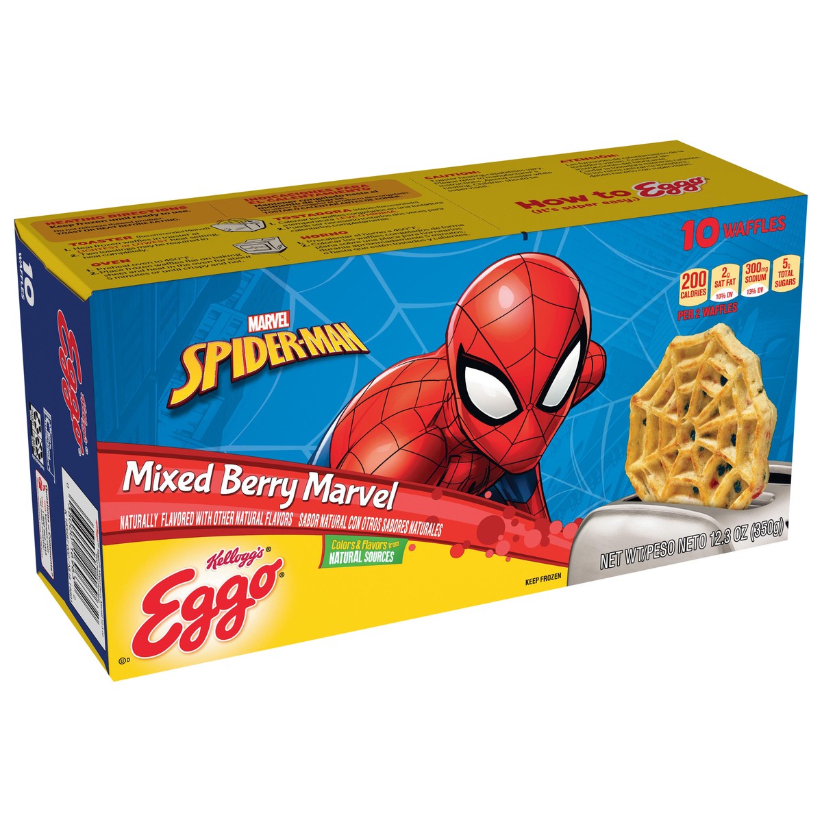 slide 2 of 10, Kellogg's Eggo, Marvel's Spider-Man Mixed Berry Marvel Frozen Waffles, 10 ct; 12.3 oz