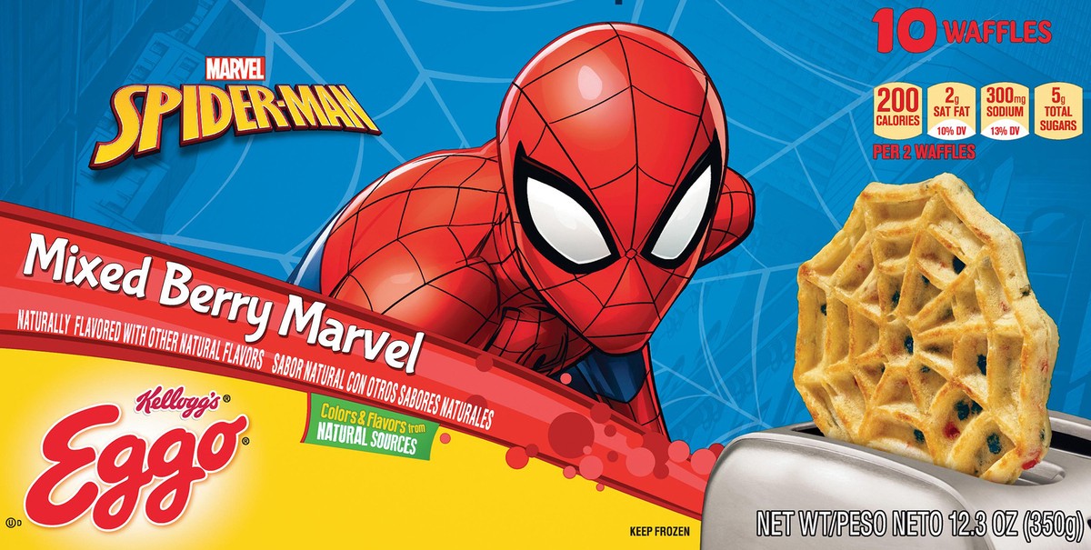 slide 8 of 10, Kellogg's Eggo, Marvel's Spider-Man Mixed Berry Marvel Frozen Waffles, 10 ct; 12.3 oz