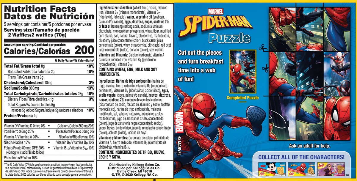 slide 9 of 10, Kellogg's Eggo, Marvel's Spider-Man Mixed Berry Marvel Frozen Waffles, 10 ct; 12.3 oz