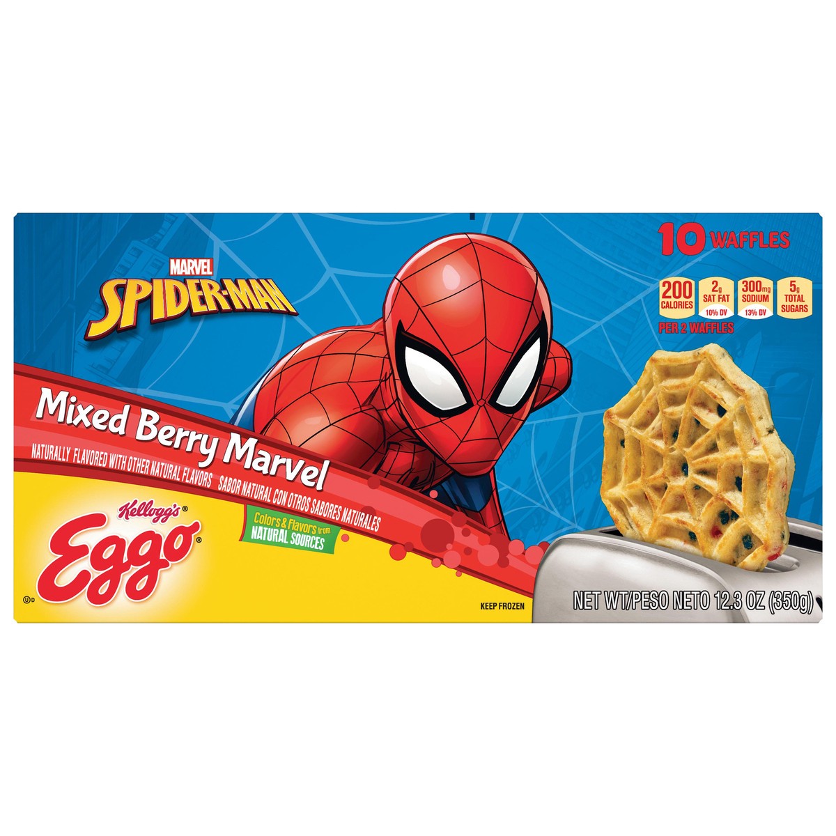 slide 10 of 10, Kellogg's Eggo, Marvel's Spider-Man Mixed Berry Marvel Frozen Waffles, 10 ct; 12.3 oz