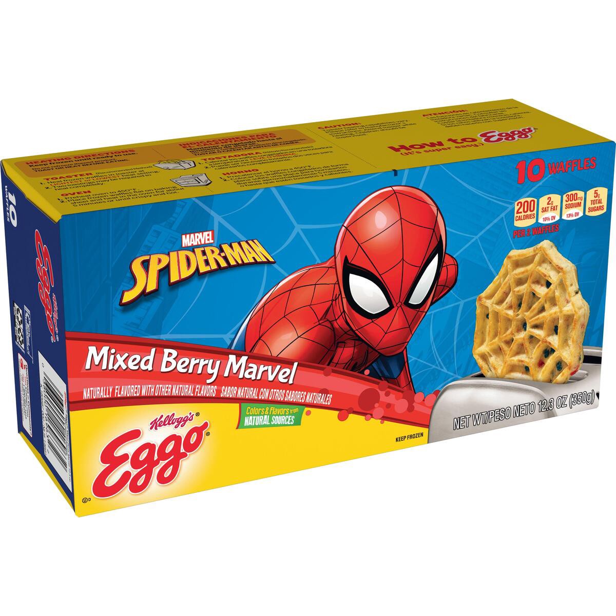 slide 1 of 10, Kellogg's Eggo, Marvel's Spider-Man Mixed Berry Marvel Frozen Waffles, 10 ct; 12.3 oz