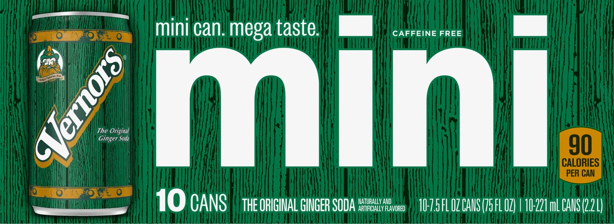 slide 5 of 7, Vernors Mini Caffeine Free Ginger Soda 10-7.5 oz Cans, 10 ct