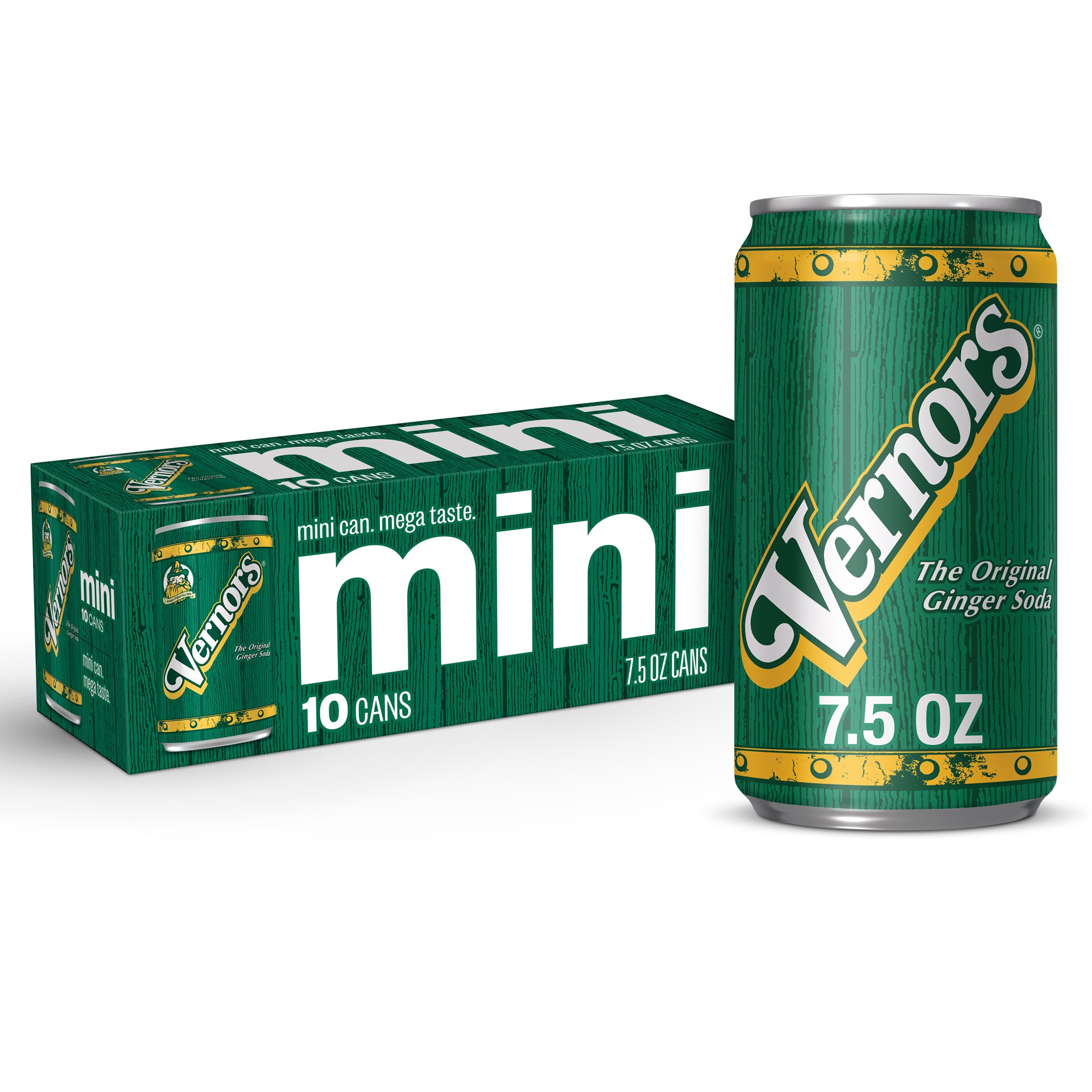 slide 1 of 7, Vernors Mini Caffeine Free Ginger Soda 10-7.5 oz Cans, 10 ct