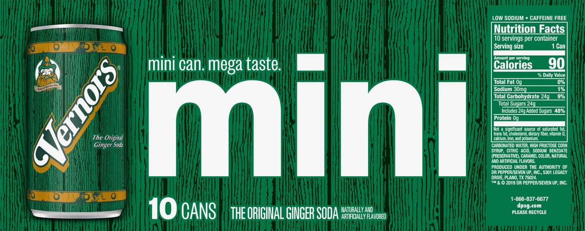 slide 6 of 7, Vernors Mini Caffeine Free Ginger Soda 10-7.5 oz Cans, 10 ct