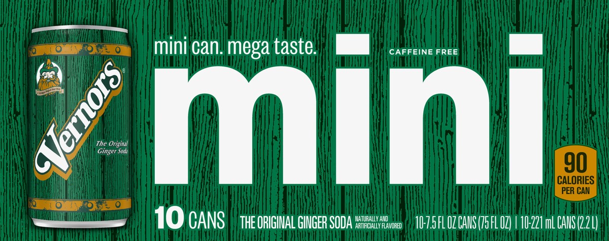 slide 2 of 7, Vernors Mini Caffeine Free Ginger Soda 10-7.5 oz Cans, 10 ct